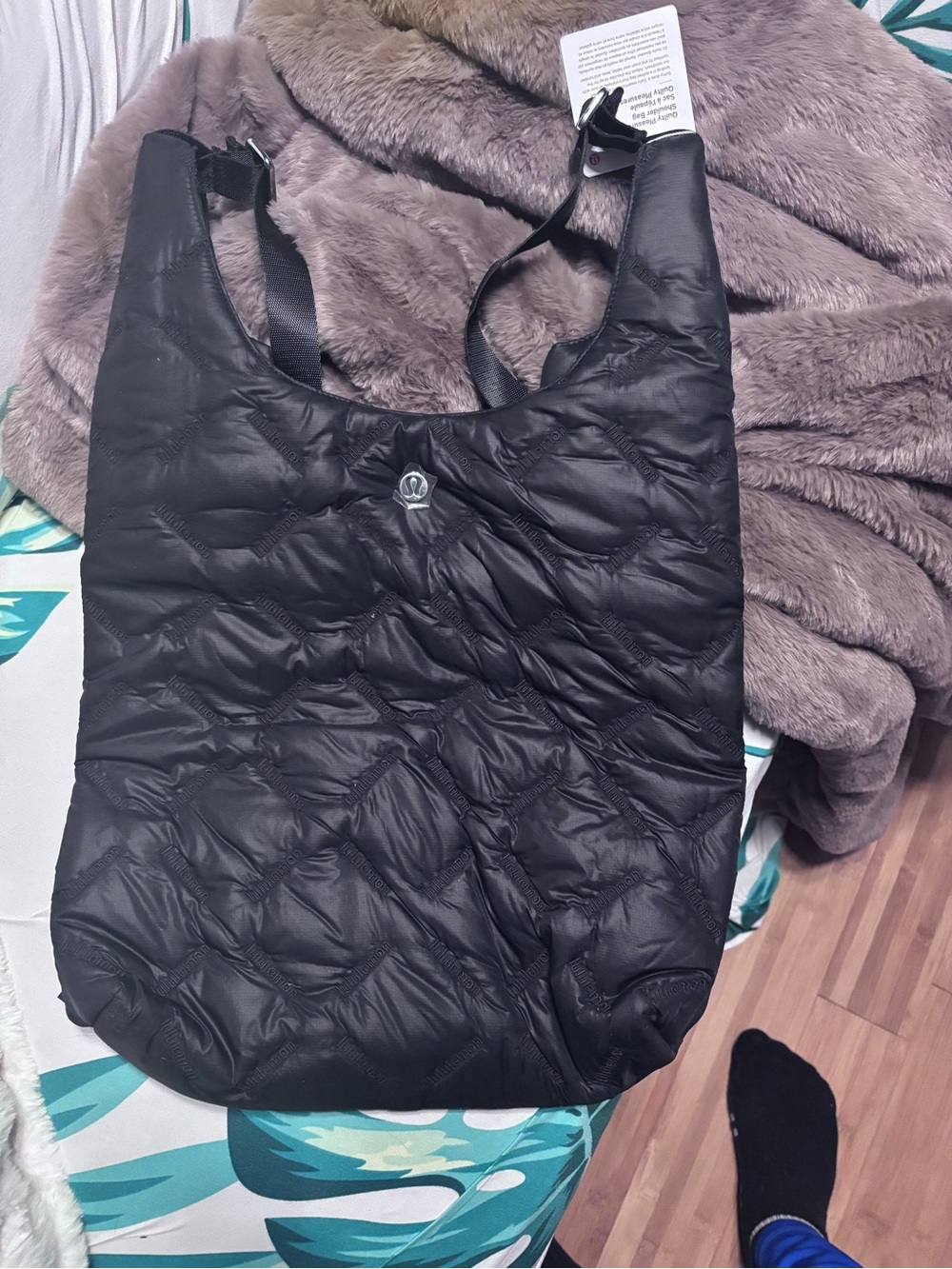 Lululemon Athetlica Black Quilted Shoulder Tote